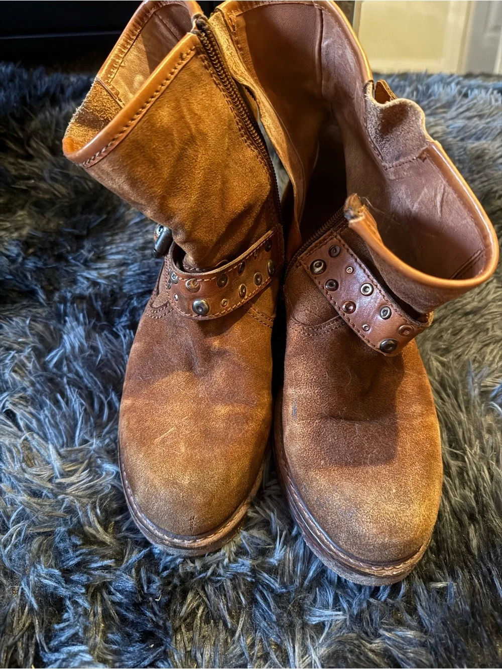 Women’s Brown Suede Ankle Booties with Studded Strap